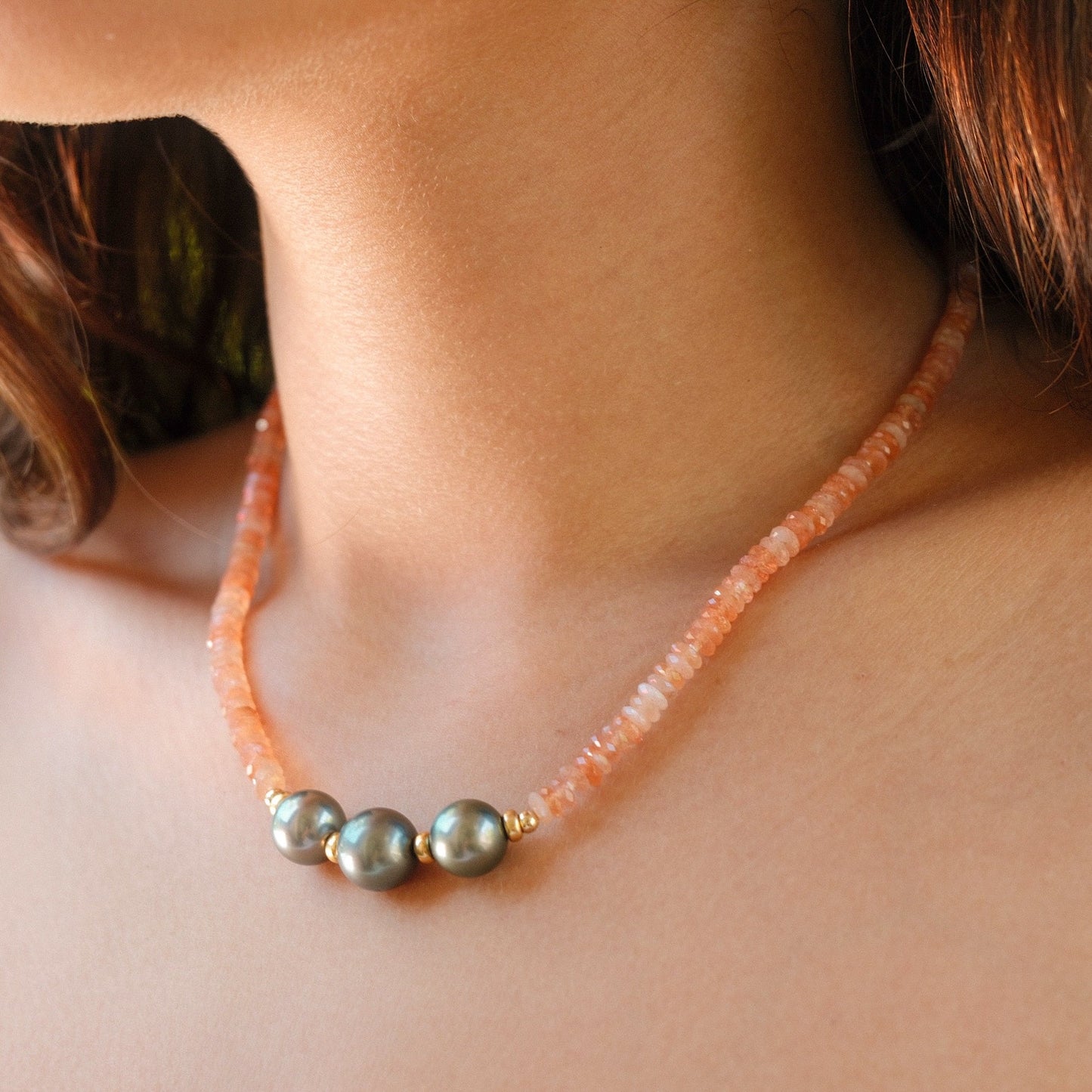 Sunstone Triple Tahitian Pearl Necklace - Kahakai Collections