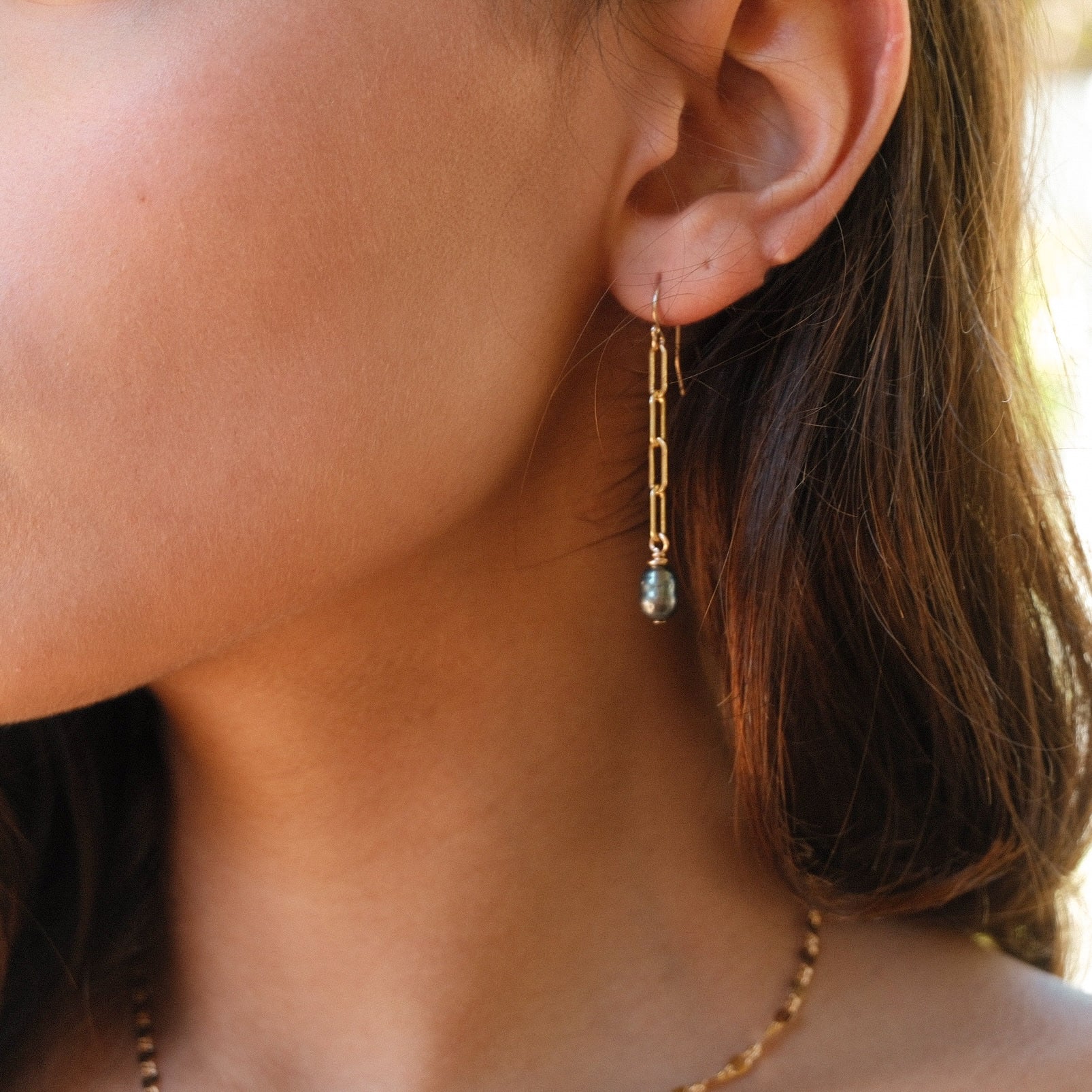 Tahitian Keshi Paperclip Earrings - Kahakai Collections